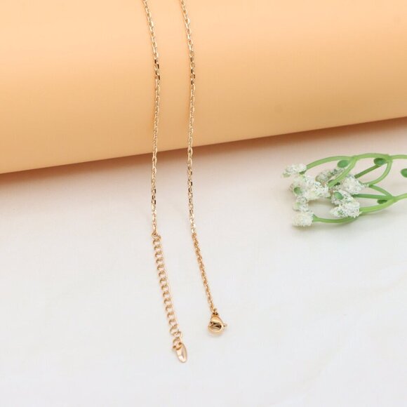 Rose Gold Necklace with Blue Stone Center & Adjustable Chain, XPNL0401 - Picture 10 of 12